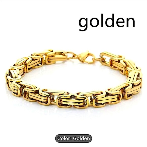 STAINLESS STEEL GOLD BYZANTINE MECHANIC SILVER BLACK BIKER BRACELET - Picture 5 of 8